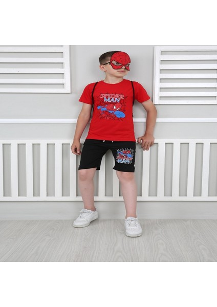 Erkek Çocuk Kırmızı Spiderman Çantalı Maskeli Dörtlü Takım