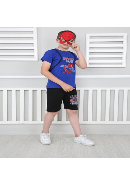 Erkek Çocuk Mavi Spiderman Çantalı Maskeli Dörtlü Takım