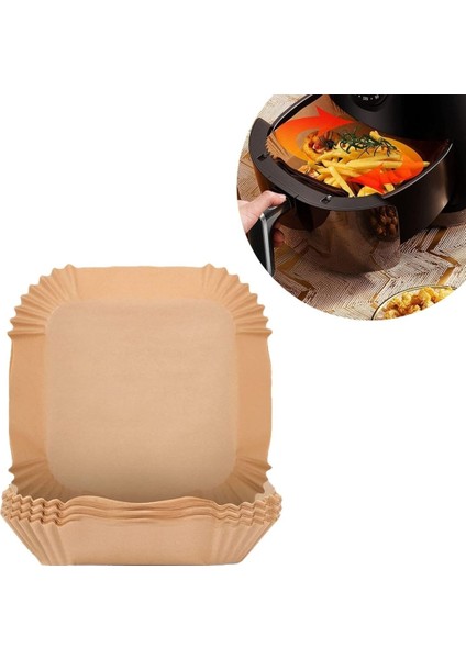 Buffer Air Fryer Seti 100 Adet Air Fryer Kare Tabak Pişirme Kağıdı Yiyecek Servis Maşası Spreyli Sızdırmaz Cam Şişe Yağdanlık