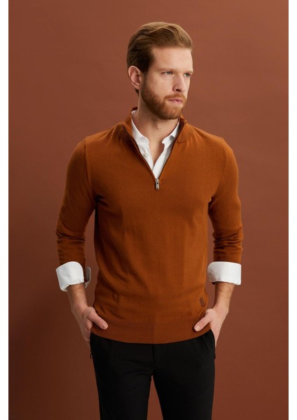 Yarım Balıkçı Fermuarlı Yaka Triko Kazak (E22-5712)