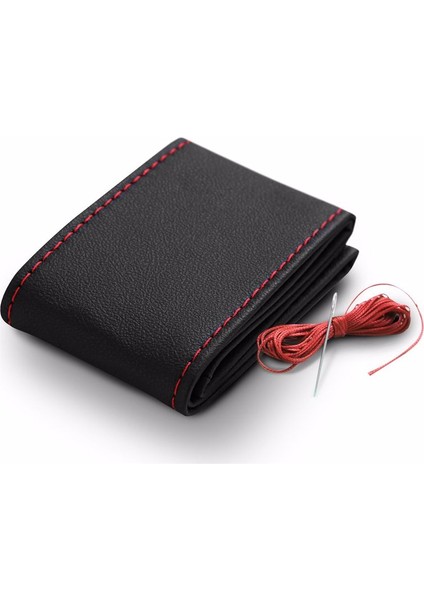 Peugeot 208 Uyumlu Deri Direksiyon Kılıfı, Dikmeli Kırmızı Dikişli