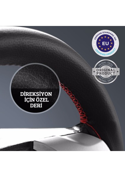 Peugeot 208 Uyumlu Deri Direksiyon Kılıfı, Dikmeli Kırmızı Dikişli modelleri