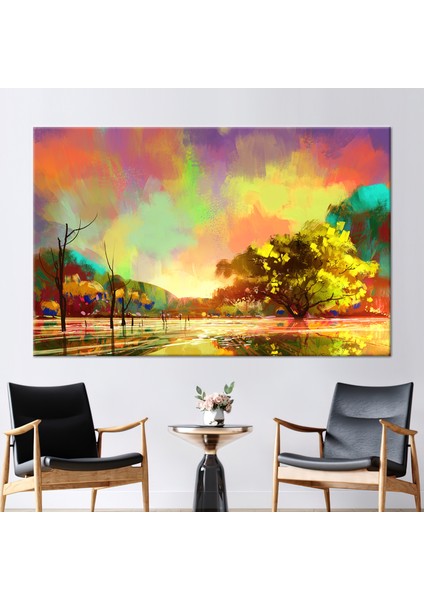 1 Parça Kanvas Tablo, Yağmurlu Gün Boyama, Sonbahar Manzarası 3 Boyutlu Kanvas, Oil Kanvas,