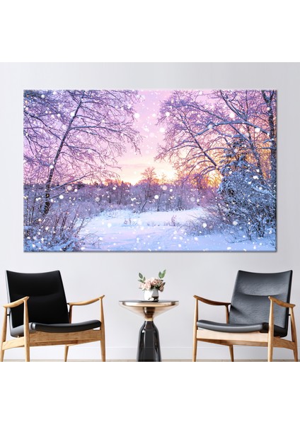 1 Parça Kanvas Tablo, Kar Manzarası, Manzara Sanat Eseri, Kar Kanvas, Kış Manzarası Posteri,
