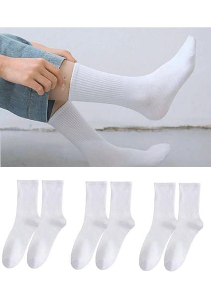 Unisex 3 Çift Beyaz Kolej Çorap