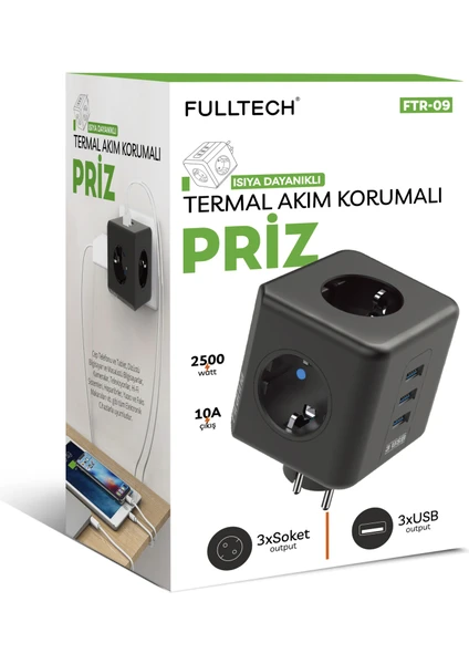 Ftr-09 Termal Akım Korumalı Isıya Dayanıklı Çoklu Piriz, Çoklu USB Usb/piriz Nwprz