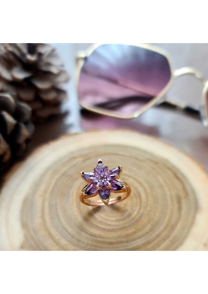 Gümüş Mor Lotus Çiçeği Yüzük