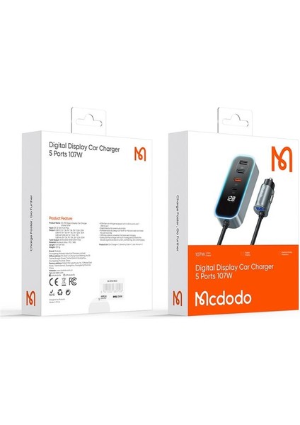 CC-1900 Usb-Typec Dijital Ekran Kablolu Araç Şarj Cihazı