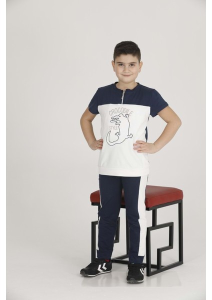 Erkek Çocuk Code Kumaş Kısa Kol Pijama Takım T-48424 - Lacivert - 3-5 Yaş
