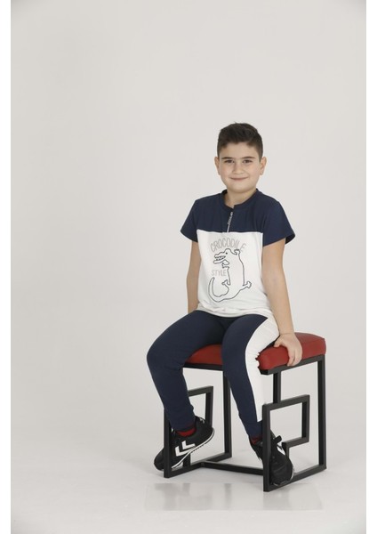Erkek Çocuk Code Kumaş Kısa Kol Pijama Takım T-48424 - Lacivert - 3-5 Yaş