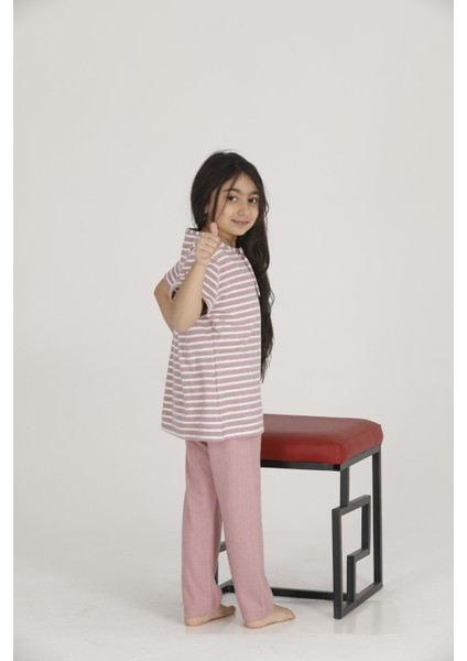 Kız Çocuk Code Kumaş Kısa Kol Pijama Takımı. T-43057 - Pembe - 7-9 Yaş