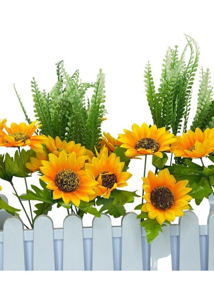 Yapay Çiçek Beyaz Çit Balkon Saksısı Ay Çiçekli 55*20CM