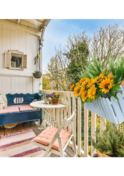Yapay Çiçek Beyaz Çit Balkon Saksısı Ay Çiçekli 55*20CM