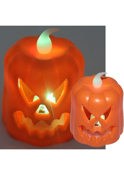 1 Adet Halloween Işıklı Gülen Yüz Balkabağı Pilli LED Dekor Mumu Işığı 7 cm