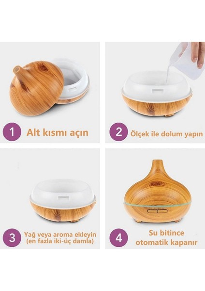 Hava Nemlendirici 7 LED Işıklı Aromatik Oda Kokusu  550 ml Kahve Aroma Difüzörü Buhar