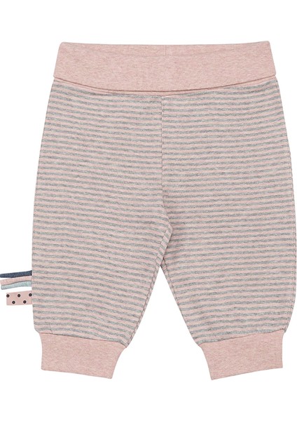 Organik Beli Lastikli Çizgili Pantolon,rose Melanj