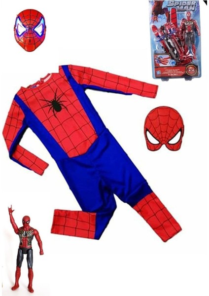 Örümcek Adam Spiderman Kostüm Set(Eldiven-Figür-Maske-Kostüm)