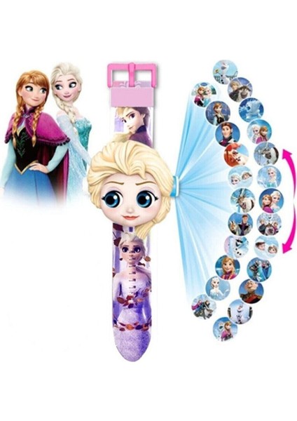 Kız Çocuk Mor Elsa Projeksiyonlu Saat