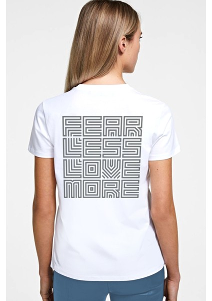 Karede Sevgi Beyaz Kısa Kollu Ön ve Arka Baskılı Kadın T-Shirt