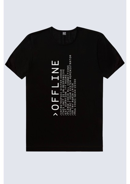 Offline Siyah Kısa Kollu Kadın T-Shirt