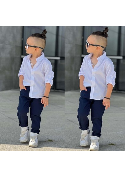 Apoletli Kollu Gömlek Tarz Erkek Çocuk Takım MNK0422 fiyatları