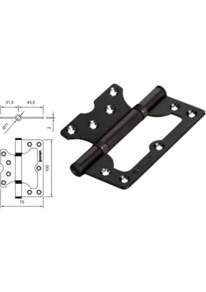 Kelebek Yönsüz Menteşe 10CM (Boyalı) Mat Siyah 2mm