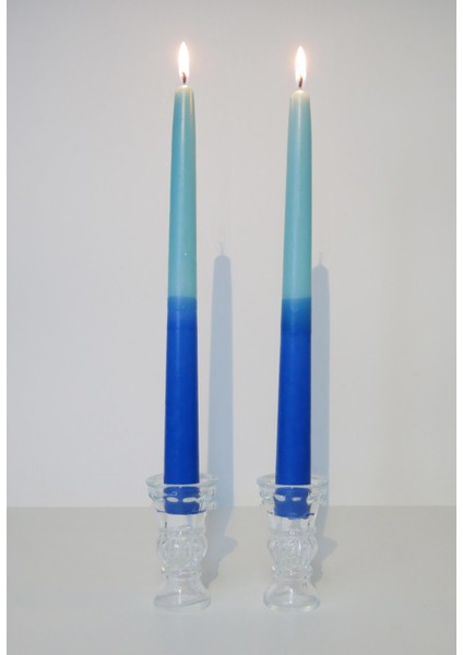 Marin Mavi Degradeli 2li Konik Şamdan Mum Seti modelleri