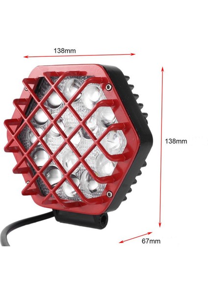 48W Altıgen Kafesli Kırımızı 16 LED Off Road Tekne Çalışma LAMBASI-12/24V - Beyaz Işık - 6500K - Kırmızı