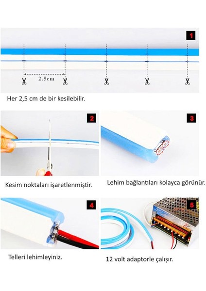12V Neon LED Şerit Mor 5 Metre modelleri