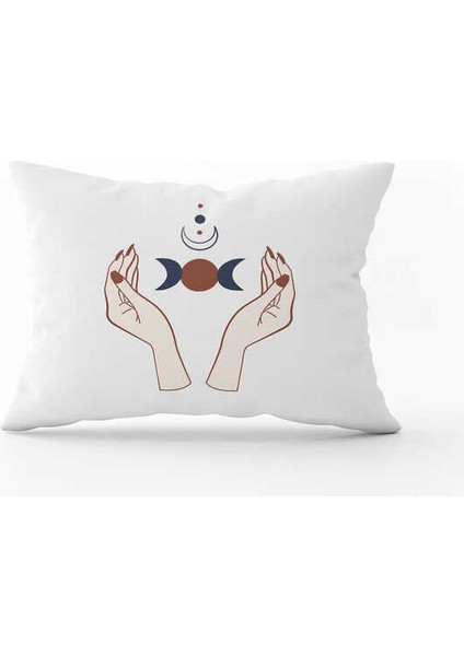 Kahverengi Lacivert Etnik Bohem Desenli Dijital Baskılı Kırlent Kılıfı CGH786-3550 Çift Tarafı Baskılı