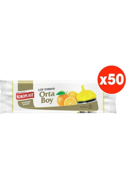 Mandarin Kokulu Orta Boy 15'li Çöp Torbası x 50 Paket (55*60 Cm)