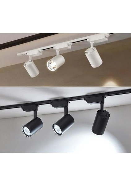 1 Metre Raylı 3 Adet 30W LED Siyah Kasa Beyaz Işık Ray Spot Set
