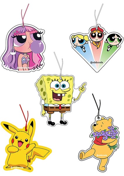 5'li Dekoratif Figürlü Çizgi Film Seti Oto Kokusu ve Aksesuarı