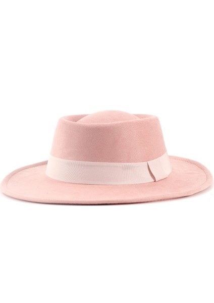 Pembe Süet Yuvarlak Fötr Şapka - Panama