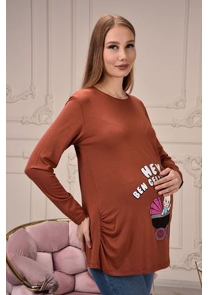 Uzun Kollu Baskılı Hamile Tişört modelleri