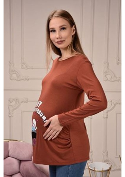 Uzun Kollu Baskılı Hamile Tişört fırsatları