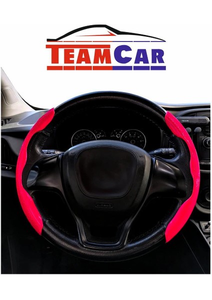 Team Car Oto Direksiyon Kaydırmaz Spor Kapak Fosfor Pembe Tüm Araçlara Uyumlu