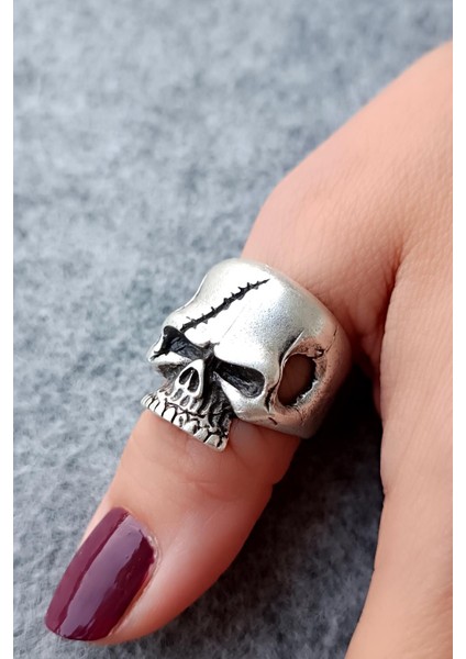 Dikişli Kuru Kafa Şekilli Gümüş Kaplama Ayarlanabilir Erkek Yüzük El Yapımı Gotik Yüzük modelleri