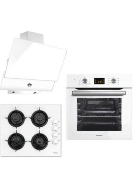 Elit Beyaz Cam Ankastre Set 2 ( B66-SF2(DDT) Fırın - Lx-40 Tahdf Ocak - DA6-830 Davlumbaz )