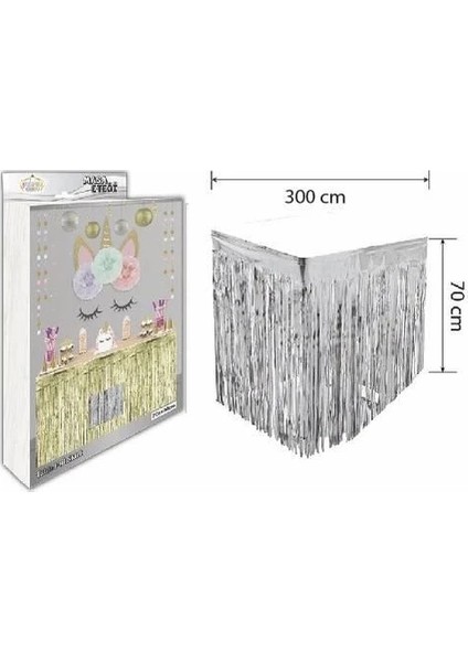 Çıtı Pıtı Store Püskül Masa Eteği Gümüş 70*300 cm