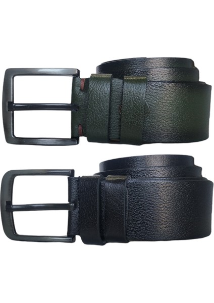 Deri 2'li Set Kot Pantolon Kemeri 4.5cm Siyah,yeşil