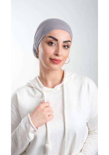 Gri Pratik Hazır Geçmeli Tesettür Bone Viskon Kumaş Sade 3003_15