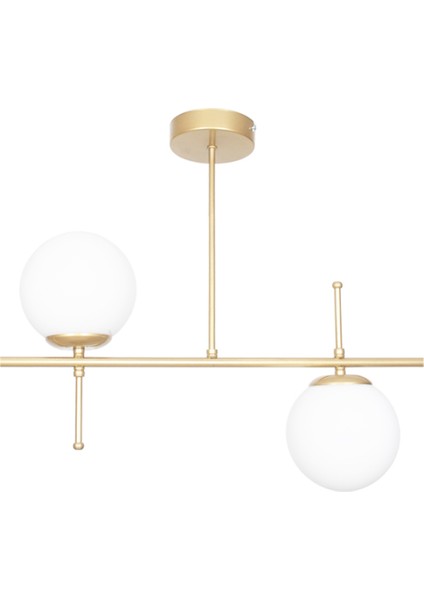 Çello Modern Tasarım Metal Eskitme Gold Renk Beyaz Camlı 2 Li Avize