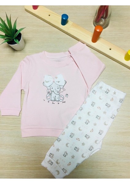 Kız Bebek Sevimli Fil Desenli Alt Üst Pijama Takımı