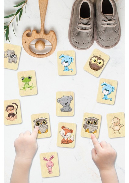 Hayvanları Öğreniyorum Ahşap Eşleştirme Kartları Hafıza Zeka Oyunu Ahşap Eğitici Puzzle Montessori, Waldorf, Reggio Emilia Modellerine Uygun