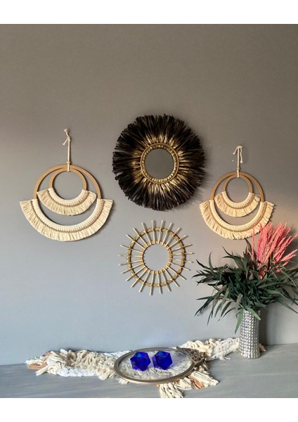 Wall Decoration Art Premium Rafya ve Makrome 4’lü Set