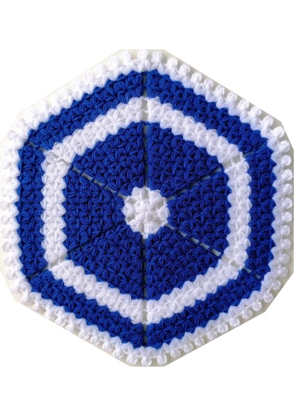 Banyo Lifi Mavi-Beyaz Desenli El Örgüsü - Çeyizlik Çap:26 cm