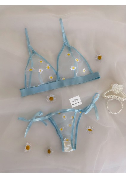 Soft Blue Daisy Bralet Takımı