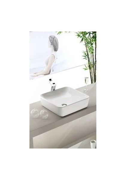One Tezgah Üstü Çanak Kare Model Lavabo 46 x 46 Cm