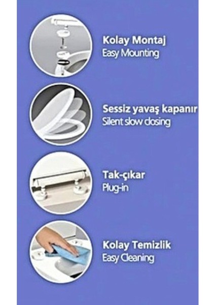 Thermoplast Çocuk Yetişkin Amortisörlü Yavaş Kapanan Klozet Kapağı